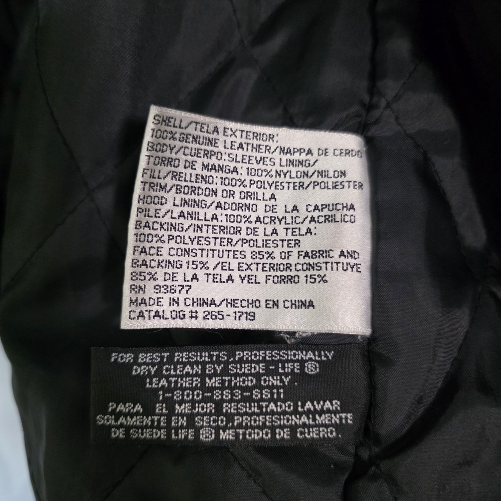 Vintage Genuine Leather Black‎ Coat Faux Fur Hood Y2K Minimalist Jacket - Picture 11 of 16
